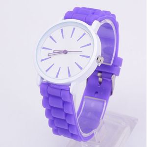 Eenvoudige stijl ronde Dial Jelly siliconen riem quartz horloge (paars)