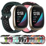 Voor Fitbit Sense tweekleurige geperforeerde ademende siliconen horlogeband (zwart + roze)