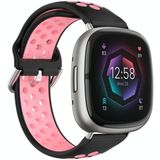 Voor Fitbit Sense tweekleurige geperforeerde ademende siliconen horlogeband (zwart + roze)