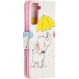 Voor Samsung Galaxy S30 Plus Gekleurd tekenpatroon horizontaal flip lederen hoesje met houder & kaartslots & portemonnee (Umbrella Elephant)