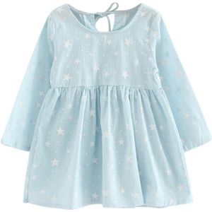 Meisje Jurk kinderen jurk meisjes lange mouw plaid jurk zachte katoenen zomer prinses jurken baby meisjes kleding  maat: 90cm (Blauwe sterren)