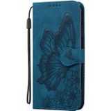 Retro huid gevoel vlinders relif horizontale flip lederen geval met houder & kaart slots & portemonnee voor iPhone SE 2020 / 8 / 7 (blauw)