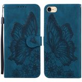 Retro huid gevoel vlinders relif horizontale flip lederen geval met houder & kaart slots & portemonnee voor iPhone SE 2020 / 8 / 7 (blauw)