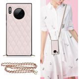 Voor Huawei Mate 30 Elegant Rhombic Pattern Microfiber Leather + TPU Shockproof Case met Crossbody Strap Chain (Pink)