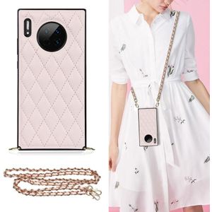 Voor Huawei Mate 30 Elegant Rhombic Pattern Microfiber Leather + TPU Shockproof Case met Crossbody Strap Chain (Pink)