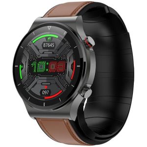 S2 1.3 inch lederen band Smart Watch  ondersteuning Body Temperature Monitor / Blood Oxygen Monitor (Brown)