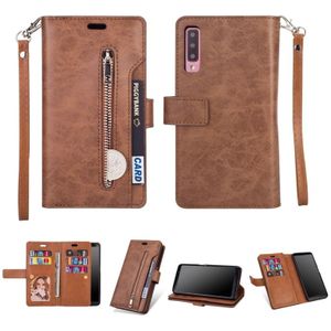 Voor Samsung Galaxy A50 / A50s / A30s Multifunctionele Rits Horizontale Flip Lederen Case met Holder & Wallet & 9 Card Slots & Lanyard(Bruin)