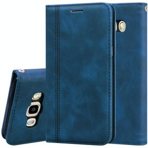 Voor Samsung Galaxy J5 (2016) / J510 Frosted Business Magnetic Horizontal Flip PU Leather Case met Holder & Card Slot & Lanyard(Blauw)