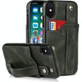 Crazy Horse Texture Shockproof TPU + PU Leather Case with Card Slot & Wrist Strap Holder For iPhone X / XS(Emerald Green)