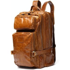 8856 Mannen Casual Cowhide Messenger Bag Multifunctionele Rugzak (Khaki Geel)