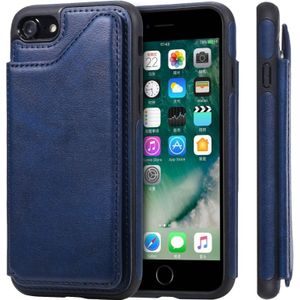 Voor iPhone 7 / 8 Shockproof Calf Texture Protective Case met Houder & Card Slots & Frame(Blue)