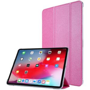 Voor iPad Pro 12.9 (2020) TPU Silk Texture Three-fold Horizontal Flip Leather Case with Holder (Rose Red)