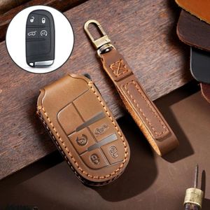 Hallmo-auto echte lederen sleutel beschermende cover voor Jeep Compass 4-knops (Brown)