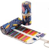 2 stks 12 gaten handgemaakte canvas pen gordijn groot-capaciteit potlood case voor jongens en meisjes kleurpotlood schets briefpapier doos (veelkleurige vis)