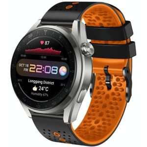 Voor Huawei Watch 3 Pro Nieuwe 22 mm geperforeerde tweekleurige siliconen horlogeband (zwart + oranje)