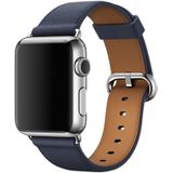 Klassieke knop lederen polsband horlogeband voor Apple Watch serie 3 & 2 & 1 38mm (Midnight Blue)