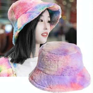 Rainbow Color Pluche Fisherman Cap Winter All-Match Warm Basin Hoed  Grootte: 58cm (Paars Rood Geel)
