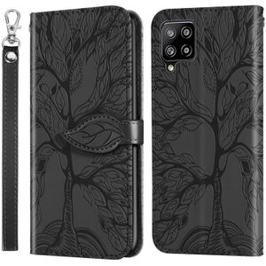 Voor Samsung Galaxy A42 5G Life of Tree Embossing Patroon Horizontale Flip Lederen Case met Houder & Kaart Slot & Portemonnee & Photo Frame & Lanyard (Zwart)