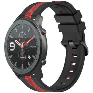 Voor Amazfit GTR 47 mm 22 mm verticale tweekleurige siliconen horlogeband (zwart + rood)