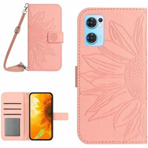 Voor OPPO Reno7 5G/Find X5 Lite Skin Feel Sun Flower Pattern Flip Leather Phone Case met Lanyard