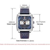 MEGIR 2182 heren zakelijke chronograaf kalender waterdicht lichtgevend horloge vierkant quartz horloge (zwart gezicht zwarte riem)