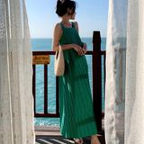 Mouwloze rimpel sling vest jurk (kleur: groen maat: m)