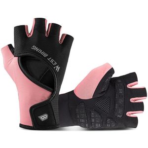 WEST BIKING YP0211217 Fietsen ademende siliconen palm handschoenen fitness training pols guard sporthandschoenen  maat: L (zwart roze)
