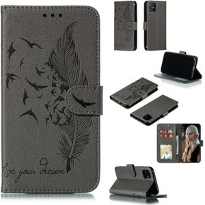 Feather patroon Litchi textuur horizontale Flip lederen draagtas met portemonnee & houder & kaartsleuven voor iPhone 11 (grijs)