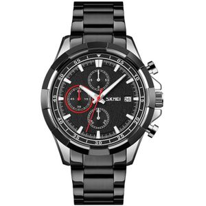 SKMEI 9192 Mannen Kalender Timing Roestvrijstalen riem Luminous Quartz horloge (zilver zwart)