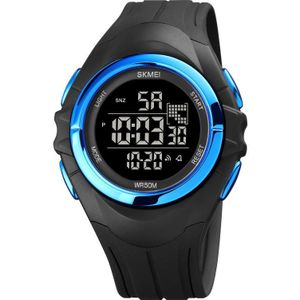 SKMEI 1790 Drievoud ronde LED Dual Time Digital Display Lichtgevend elektronisch horloge voor mannen (blauw zwart)