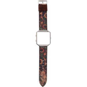 Voor Fitbit Blaze Retro Flowers Serie Lederen vervangende band Watchband (Groene Bloemen)