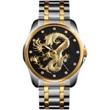 SKMEI 9193 Mannen Golden Dragon Pattern Calenda Dial Lichtgevend Quartz horloge (zilver zwart)