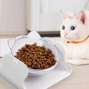 Transparant Water Cat Bowl Houder Dog Food Basin Schuine Mond Verstelbare Pet Bowl (Wit)