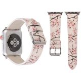 Mode Plum Blossom patroon lederen polshorloge band voor Apple Watch serie 3 & 2 & 1 42mm (wit)