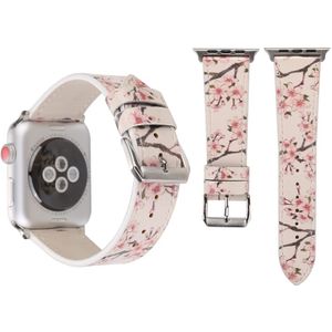 Mode Plum Blossom patroon lederen polshorloge band voor Apple Watch serie 3 & 2 & 1 42mm (wit)
