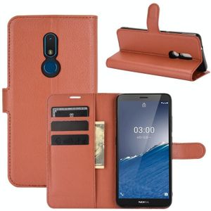 Voor Nokia C3 Litchi Texture Horizontale Flip Lederen case met Holder & Card Slots & Wallet(Brown)
