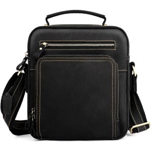 6050 Crazy Horse Texture Genuine Leather Crossbody Bag for Men(Black)