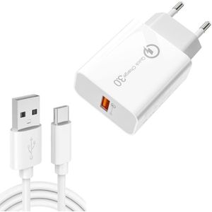 APD-2003 18W QC3.0 Single poort USB-oplader met 1m USB naar Type-C-gegevenskabel (EU-stekker)