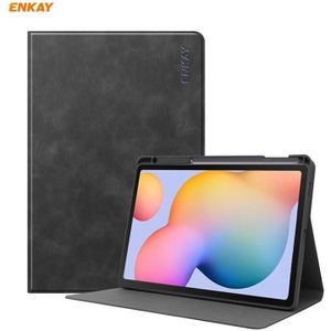 ENKAY ENK-8025 Cow Texture PU Leer + TPU Smart Case met pensleuf voor Samsung Galaxy Tab S6 Lite P610 / P615 (zwart)
