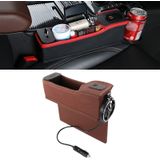 DERANFU multifunctionele auto Co-Pilot positie dubbele USB opladen digitale display opbergdoos Crevice water bekerhouder (bruin)