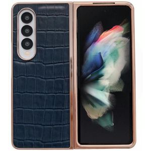 Voor Samsung Galaxy Z Fold3 5G Krokodil Textuur Lederen Galvaniseren Telefoon Case (Blauw)