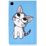 Voor Samsung Galaxy Tab A7 (2020) T500 Colored Drawing Pattern Voltage Horizontal Flip Black TPU + PU Leather Case met Holder & Card Slots & Anti-skid Strip & Sleep / Wake-up Function(Blue Background Cat)