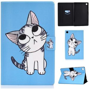 Voor Samsung Galaxy Tab A7 (2020) T500 Colored Drawing Pattern Voltage Horizontal Flip Black TPU + PU Leather Case met Holder & Card Slots & Anti-skid Strip & Sleep / Wake-up Function(Blue Background Cat)