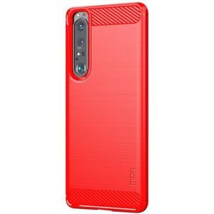 Voor Sony Xperia 1 lll MOFI Gentleness Series Brushed Texture Carbon Fiber Soft TPU Case (Rood)