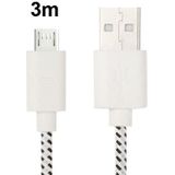 Geweven Nylon stijl micro 5 pin USB data transfer / laad kabel voor samsung galaxy s iv / i9500 / s iii / i9300 / note ii / n7100 / nokia / htc / blackberry / sony, lengte: 3 meter wit