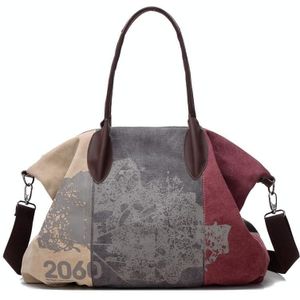 K1219 Grote capaciteit Graffiti canvas tas afdrukken Single-Shoulder Messenger Bag (rode wijn)