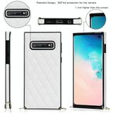 Voor Samsung Galaxy S10 Elegant Rhombic Pattern Microfiber Leather + TPU Shockproof Case met Crossbody Strap Chain (White)