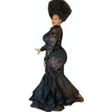 Doorzichtige holle kant grote maat sexy jurk (kleur: zwart Maat: XXL)