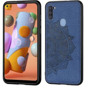 Voor Samsung Galaxy A11 Mandala Relif Doek Cover PC + TPU mobiele telefoon case met magnetische functie en handband (Blauw)