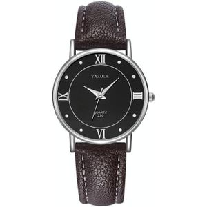 Yazole 279 zakelijke casual analoge quartz paar horloge (zwarte lade bruine riem klein)